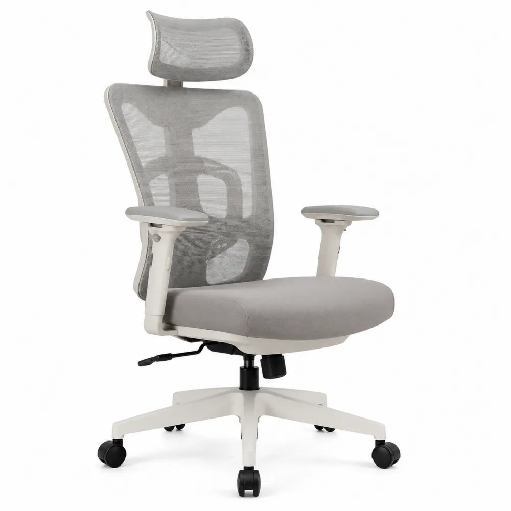 Silla ergonómica de malla gris con asiento ajustable