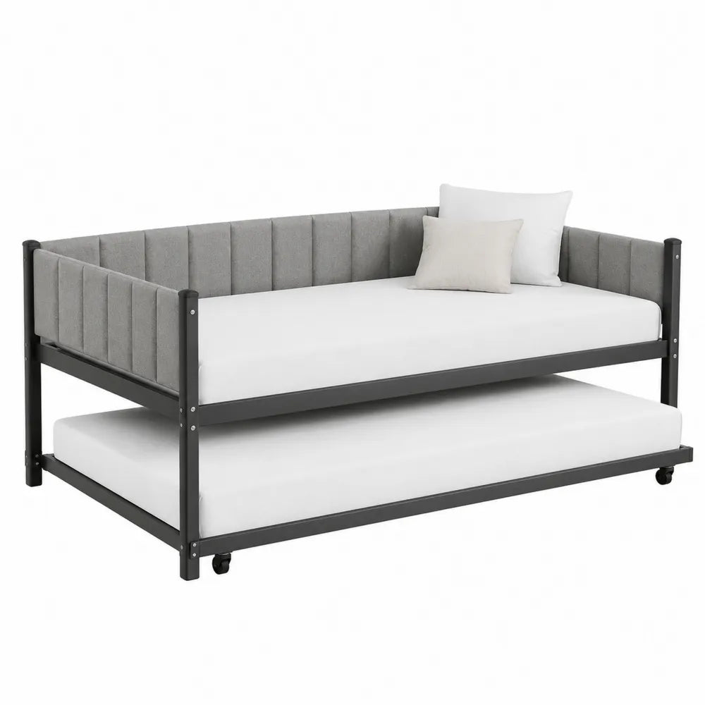 Cama nido de metal con tapizado de tela gris 190 cm