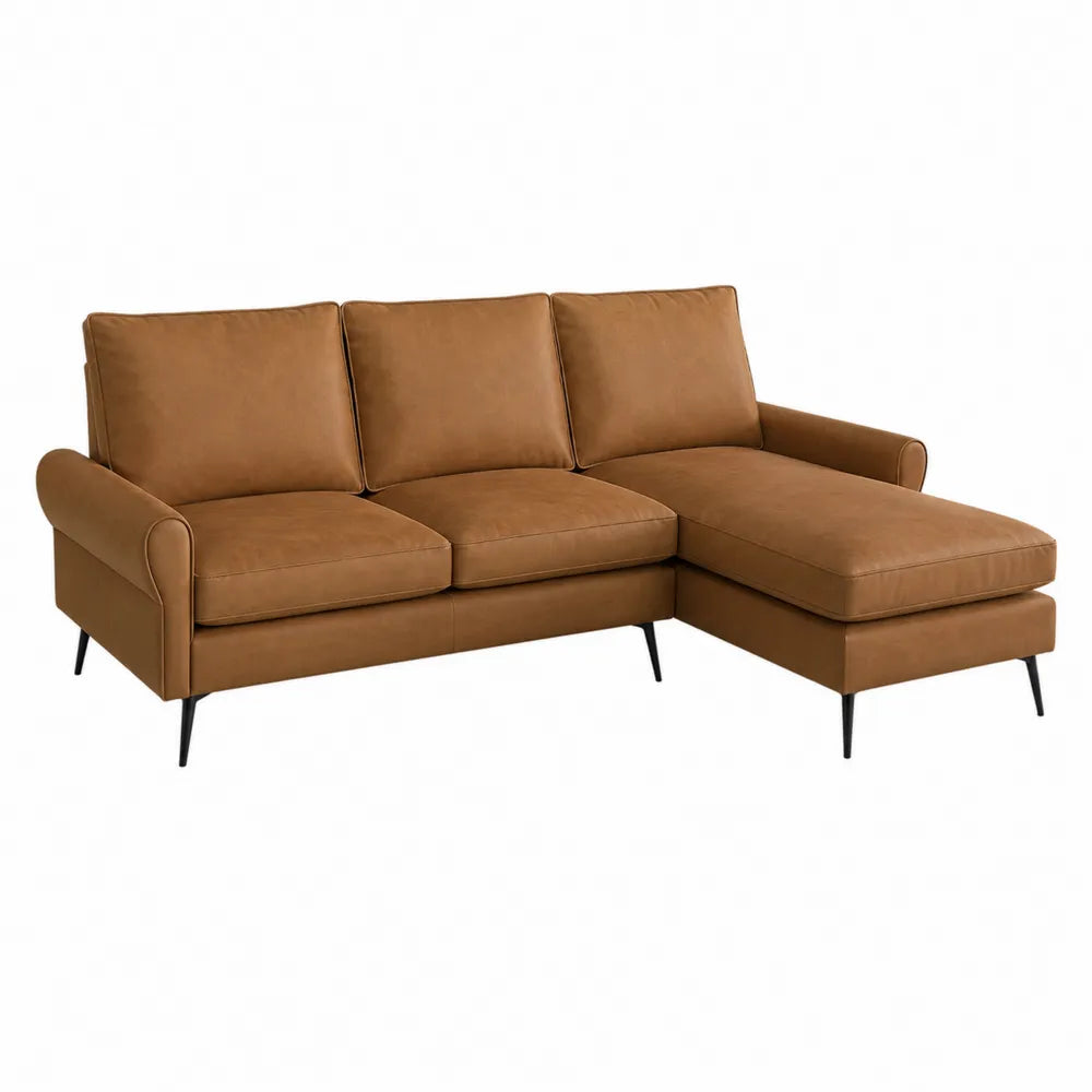 Sofá chaise longue esquinero de cuero sintético marrón 240cm