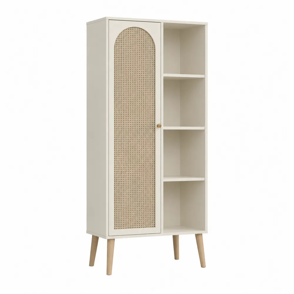 Archivador de MDF y ratán con estanterías 175cm blanco