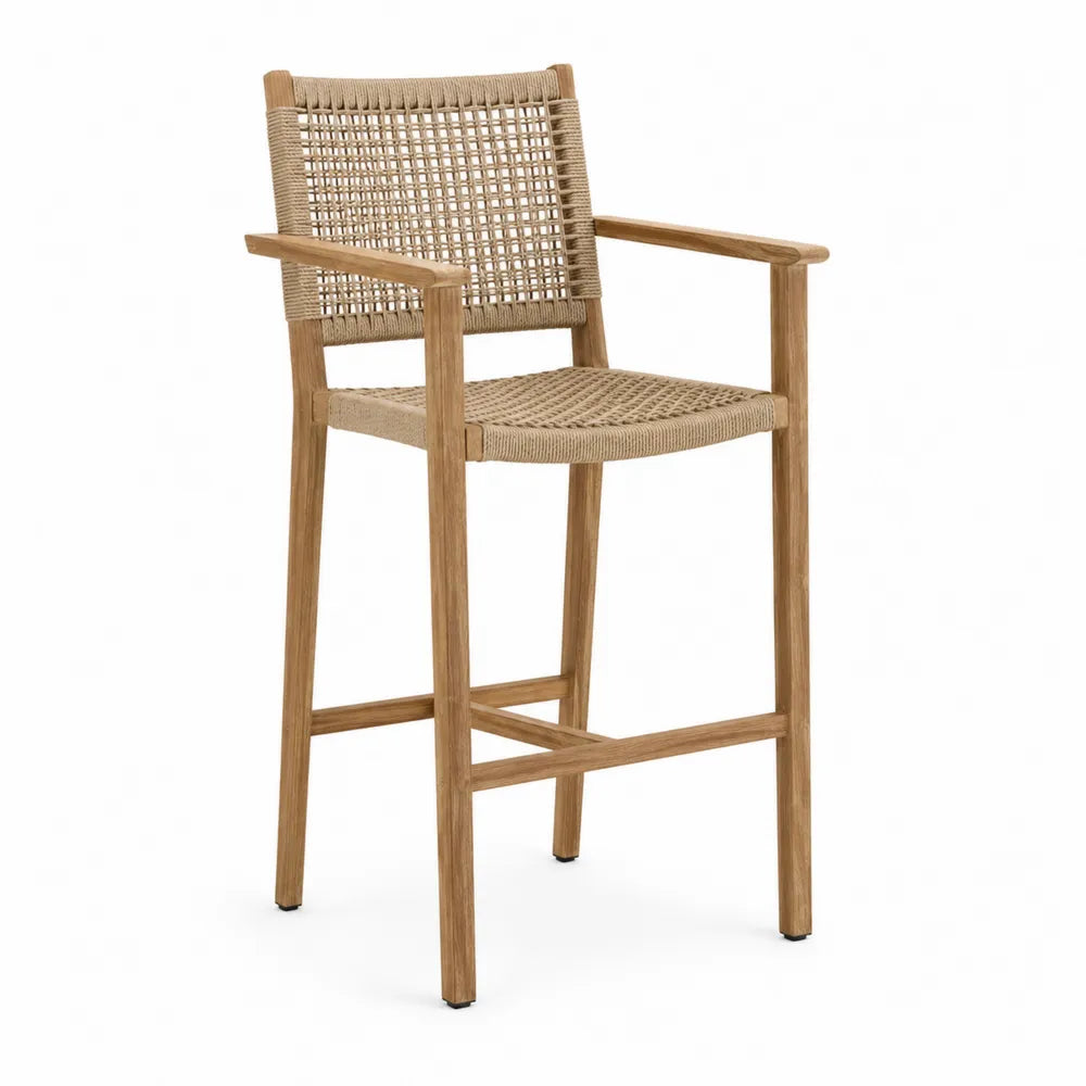 Silla Alta de Teca y Cuerda de Poliéster Beige