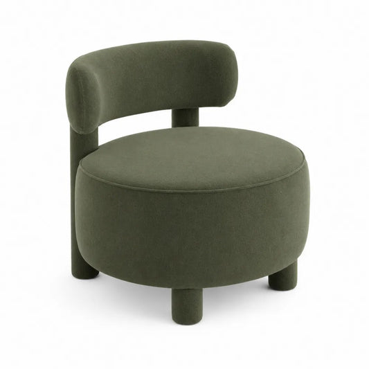 Silla tapizada en poliéster verde con estructura de madera