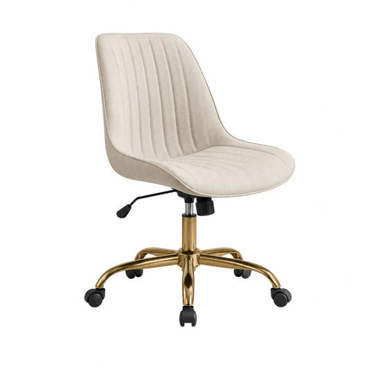 Silla giratoria de terciopelo beige con base dorada