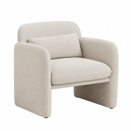 Sillón de Tela Beige con Cojín Acolchado y Estructura Moderna