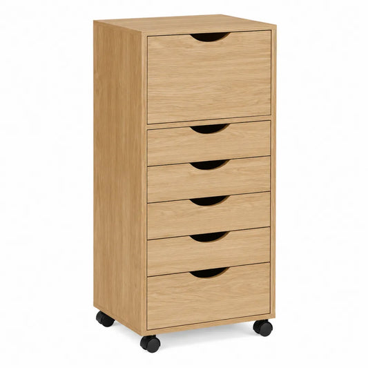 Archivador de madera con 5 cajones y ruedas