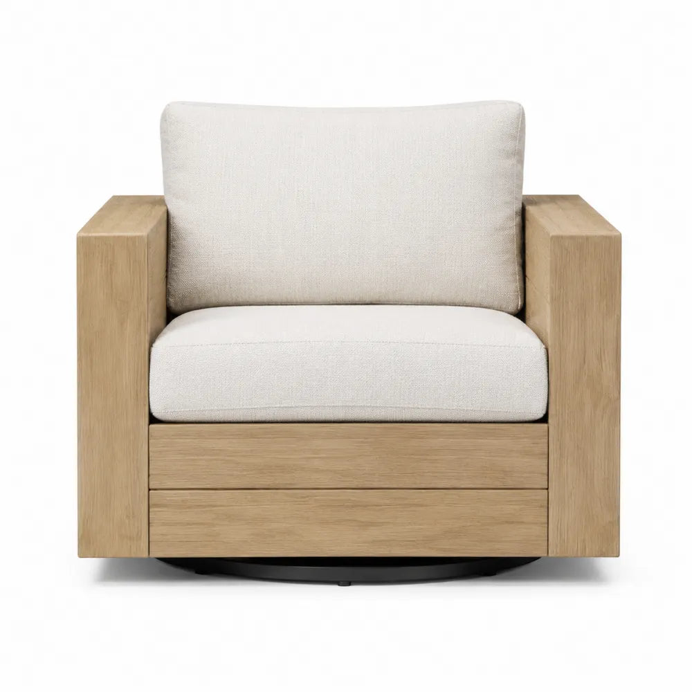 Sillón de madera de teca y poliéster beige 75x80x90 cm