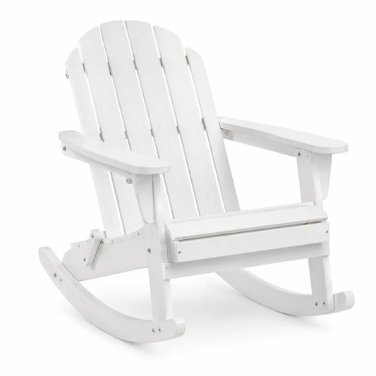Silla mecedora de madera para exteriores, color blanco