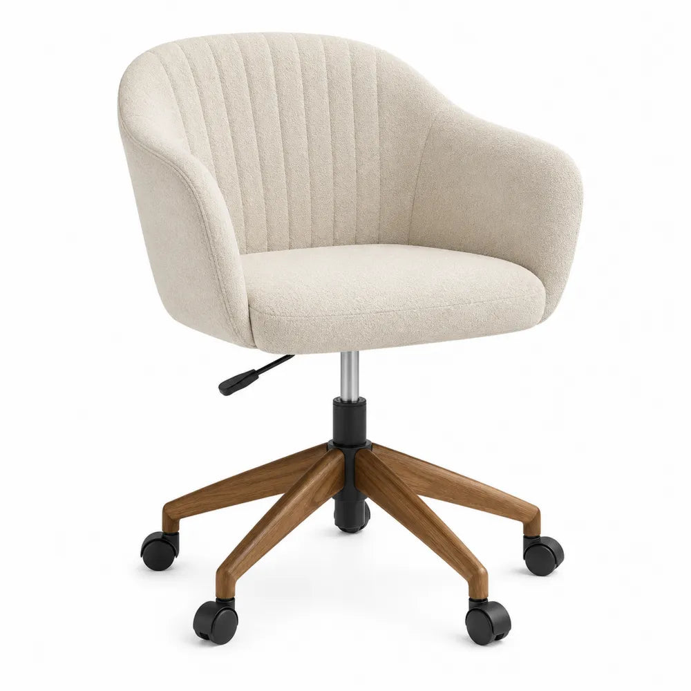 Silla de oficina con base de madera y tela de poliéster beige