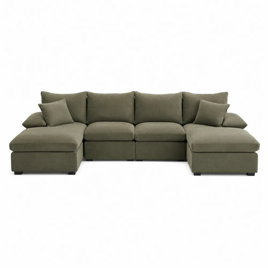 Sofá modular en forma de L de tela verde 300x200x85 cm