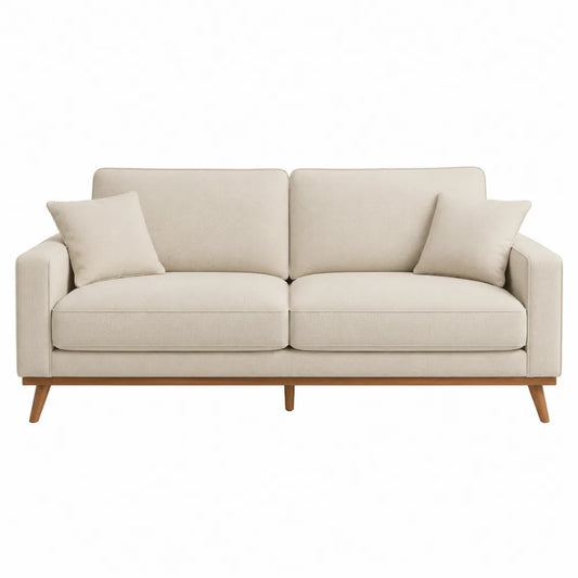 Sofá de 3 plazas en beige con patas de madera
