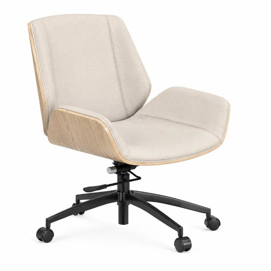 Silla giratoria de madera y poliéster beige