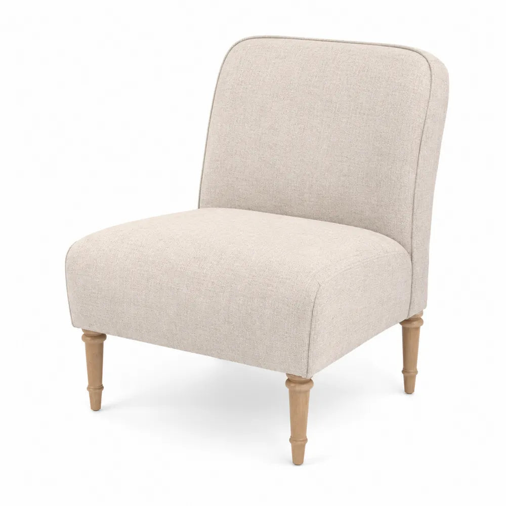 Silla de Tela Beige con Patas de Madera de Roble