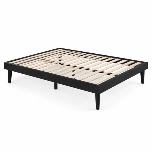 Base de cama doble de madera maciza negra