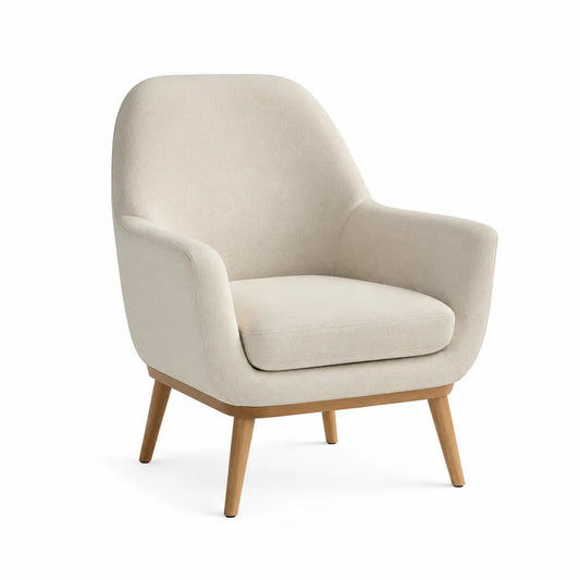 Sillón de Tela Beige con Estructura de Madera