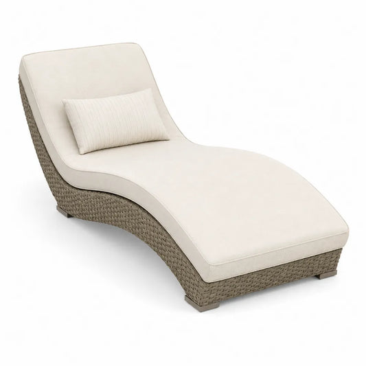 Tumbona de ratán beige con cojín, 190 cm